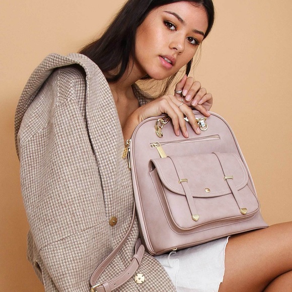 New Dusty Pink leather 5th Ave Backpack Belle & Bloom NWT purse bag coach style - Picture 1 of 12